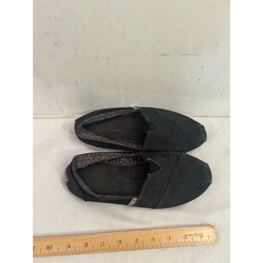 Skechers BOBS Slip On Flats Size 7.5 Black Canvas Memory Foam Womens